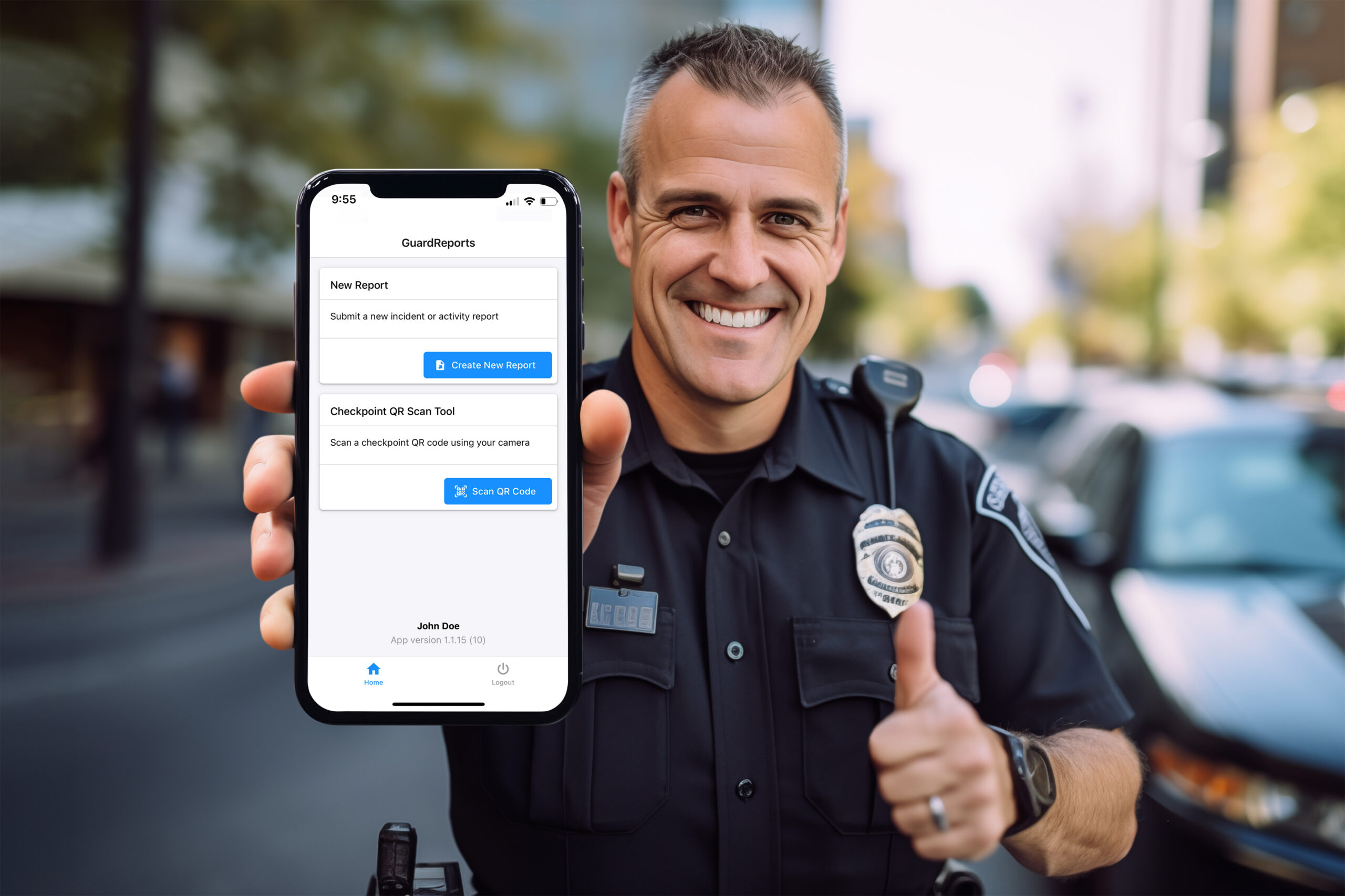 man-holding-phone-01 Security officer holding phone, using the guard reports app